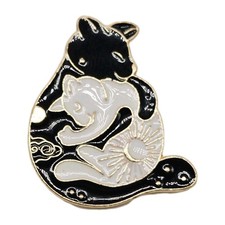 Black & White Cats Loving Lapel Pin Sun & Moon & Stars Enamel #1