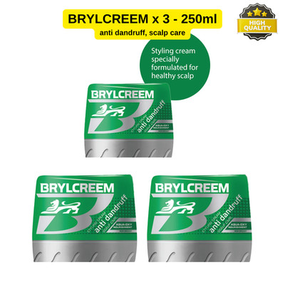 3 x Brylcreem 250ml Anti Dandruff Styling Cream   Aqua-Oxy Nourishment Hair Care