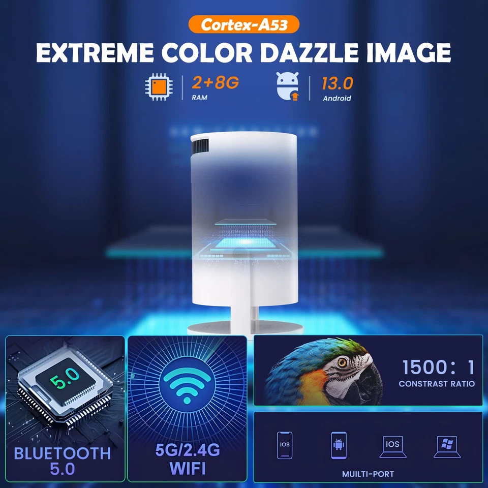 4K Mini Projector 10000 Lumen LED 1080P WiFi Bluetooth UHD Portable Home Theater - Image 2 of 4