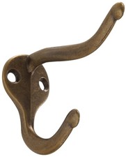 852890 Coat and Hat Hooks Antique Brass 2 Pack Wall Mount Organizer