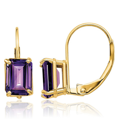 14K massives Gelbgold 1,80 ct lila Amethyst kleine Ohrhänger 16 mm