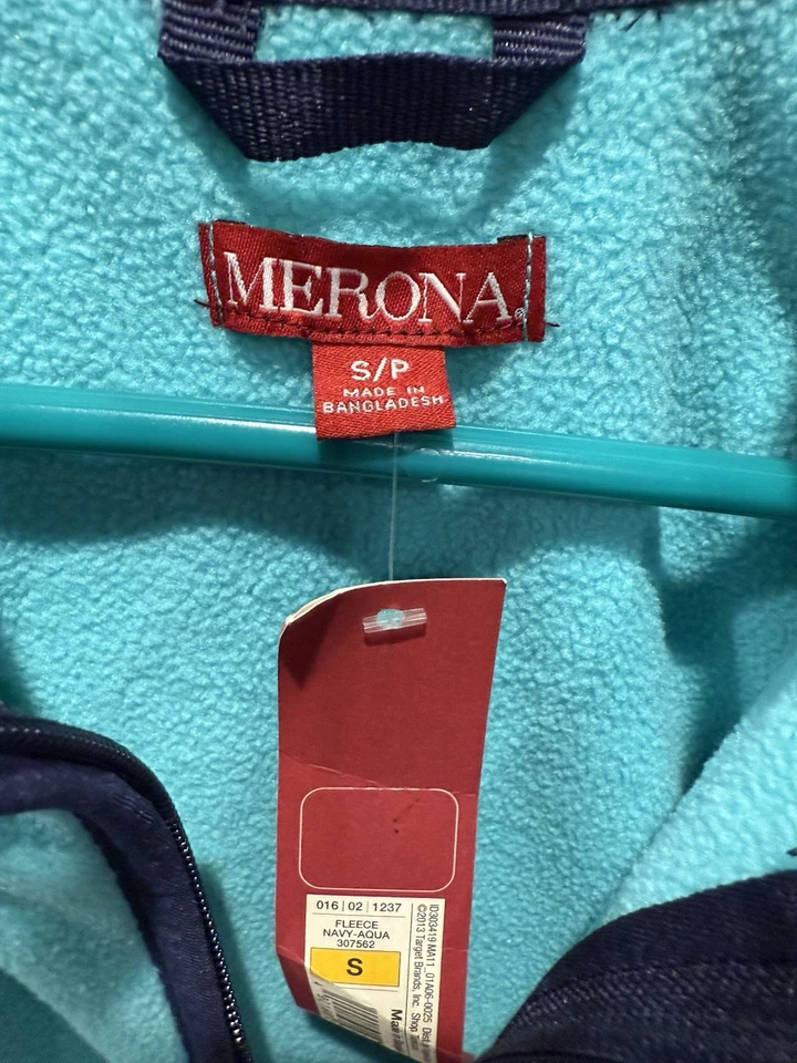Merona Women’s Small Fleece Jacket, Zip Up, Teal & Navy, New - Image 3 of 3