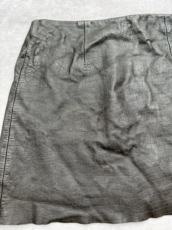 Falda Express Mujer 5/6 Cuero Marrón Cocodrilo Repujado Mini Cintura Alta Forrada Cremallera Foto 3 de 4