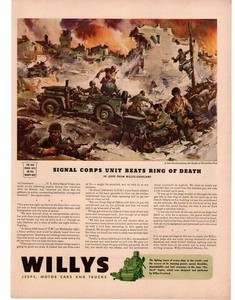 1943 Willys Jeep Signal Corps Unit Beats Ring of Death Single Page Print Ad