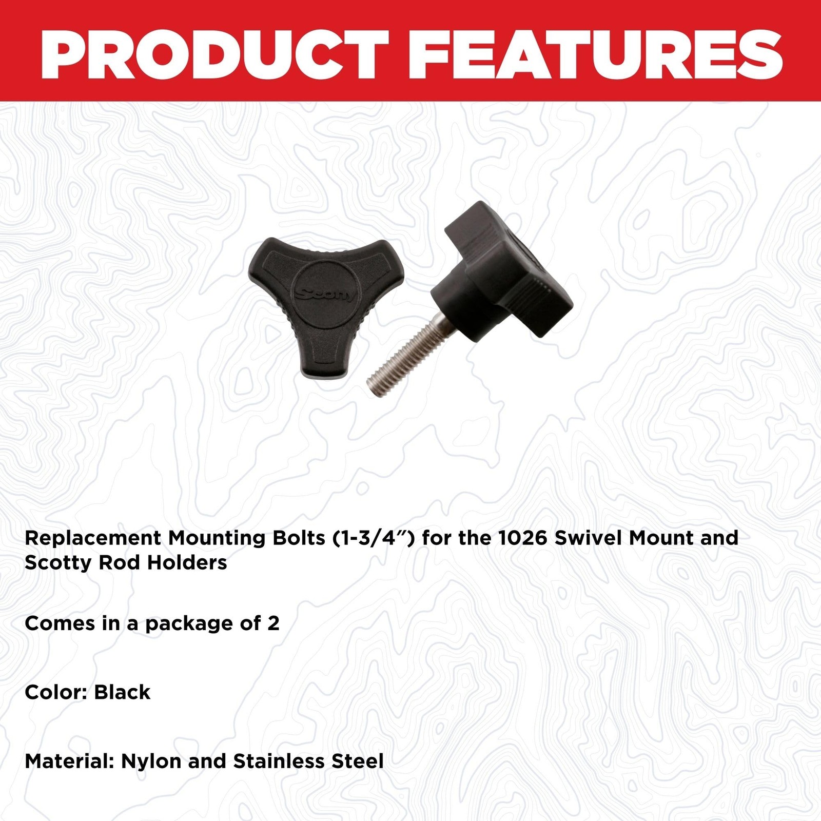 Black Replacement Screws Mounting Bolts for Scotty Rod Holders Package of 2