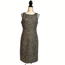 Talbots Tweed Sheath Dress 8P Sleeveless Brown Green Wool Blend Career Classic
