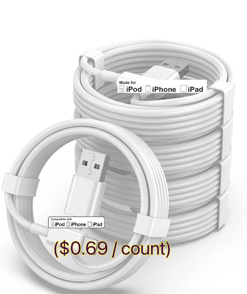 500-PCS Heavy Duty USB Charger Cable Cord For Apple iPhone 5 6 7 8 X XS 11 12 13 - Image 4 of 4