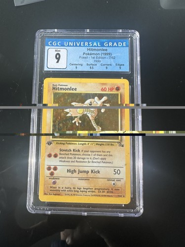 Pokemon TCG CGC 9 Hitmonlee 7/62 Fossil 1st Edition Holo Rare - English