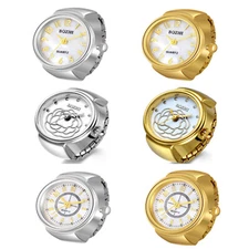 Women Men Creative Finger Ring Round Quartz Analog Watches Elastic Band Watch