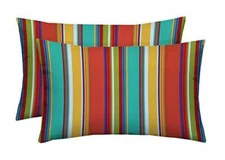 RSH Decor Indoor Outdoor, Set of 2 Lumbar Rectangle Throw Pillows, Bright Stripe