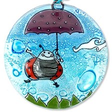 Lady Bug Christmas Tree Ornament - Art Glass Light Catcher Insect Holiday Gift