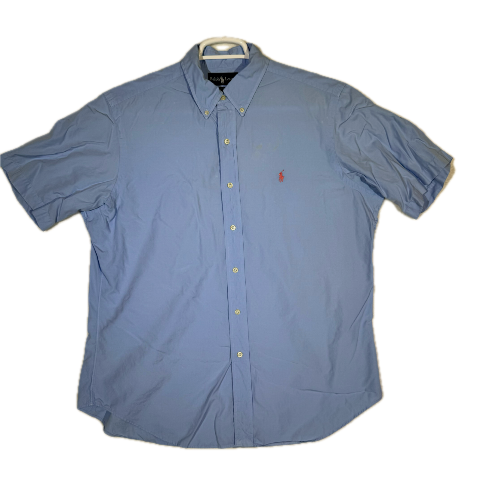 PONY Ralph Lauren Camicia Uomo Grande Blu Cotone Vestibilità Classica Manica Corta Bottoni M705