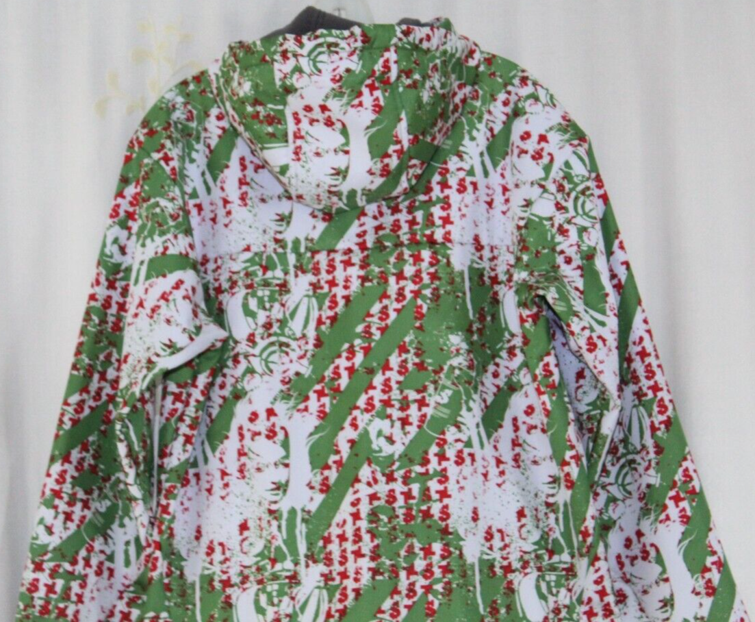 Salomon Cappotto Snowboard Verde Rosso Bianco Graffiti Cappuccio Invernale Zip Giacca Uomo M
