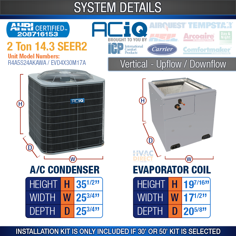 2 Ton 14.3 SEER2 ACiQ-Heil Air Conditioner + Evaporator Coil AC System Kit  | eBay