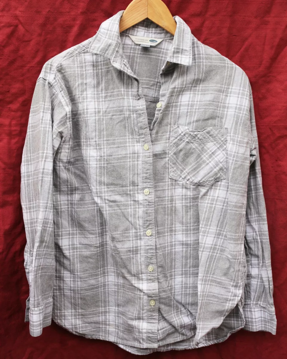 OLD NAVY small grey & white PLAID buttoned long-sleeved Blouse