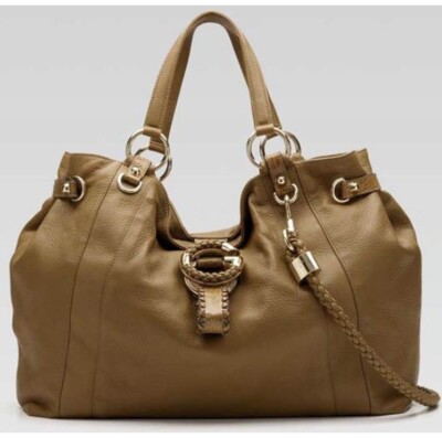 EXTRA-LARGE OLIVE GREEN GUCCI SHOULDER-CROSSBODY HANDBAG