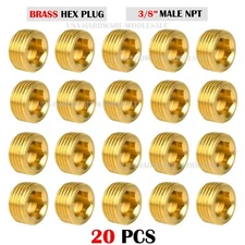 20pcs Brass Pipe Plug 3/8" NPT Male Thread Hex Internal Head Socket Fitting cap