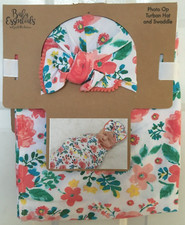 Baby Essentials Photo Op Turban Hat And Swaddle Floral Bright Cheerful New