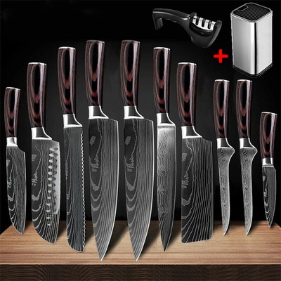 12 Stück Premium Küchenmesser Kochmesser Brotmesser Damaskus Muster Messer DHL