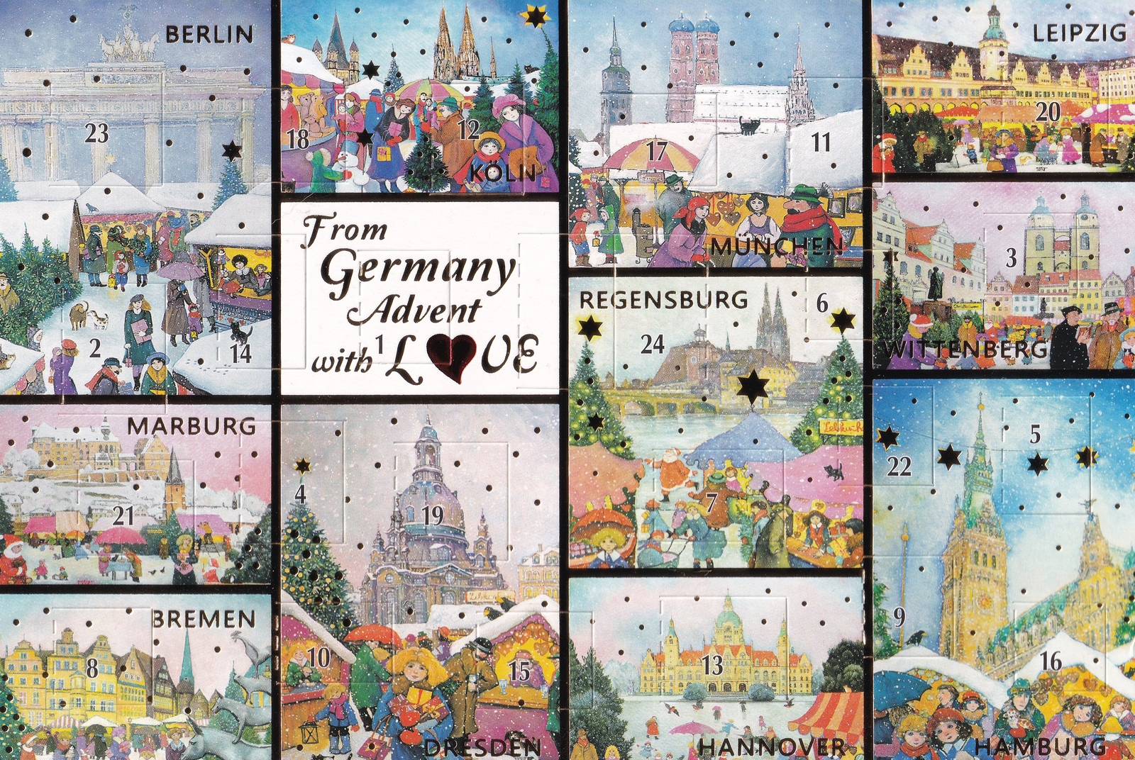 Nostalgische Adventskalenderkarte Deutschland Germany Kunstkarte Weihnachtsgruß