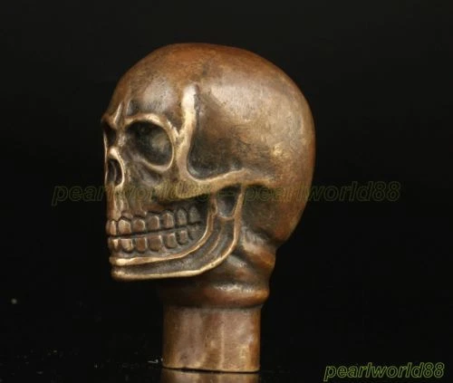 Victorian Old Bronze copper Handmade Carved Skull Statue Walking Stick Head