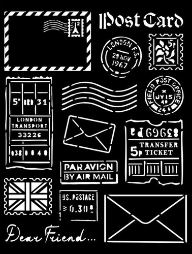 Schablone-Mixed Media-STAMPERIA-20cm x 25cm-Our Way Post Card-KSTD110