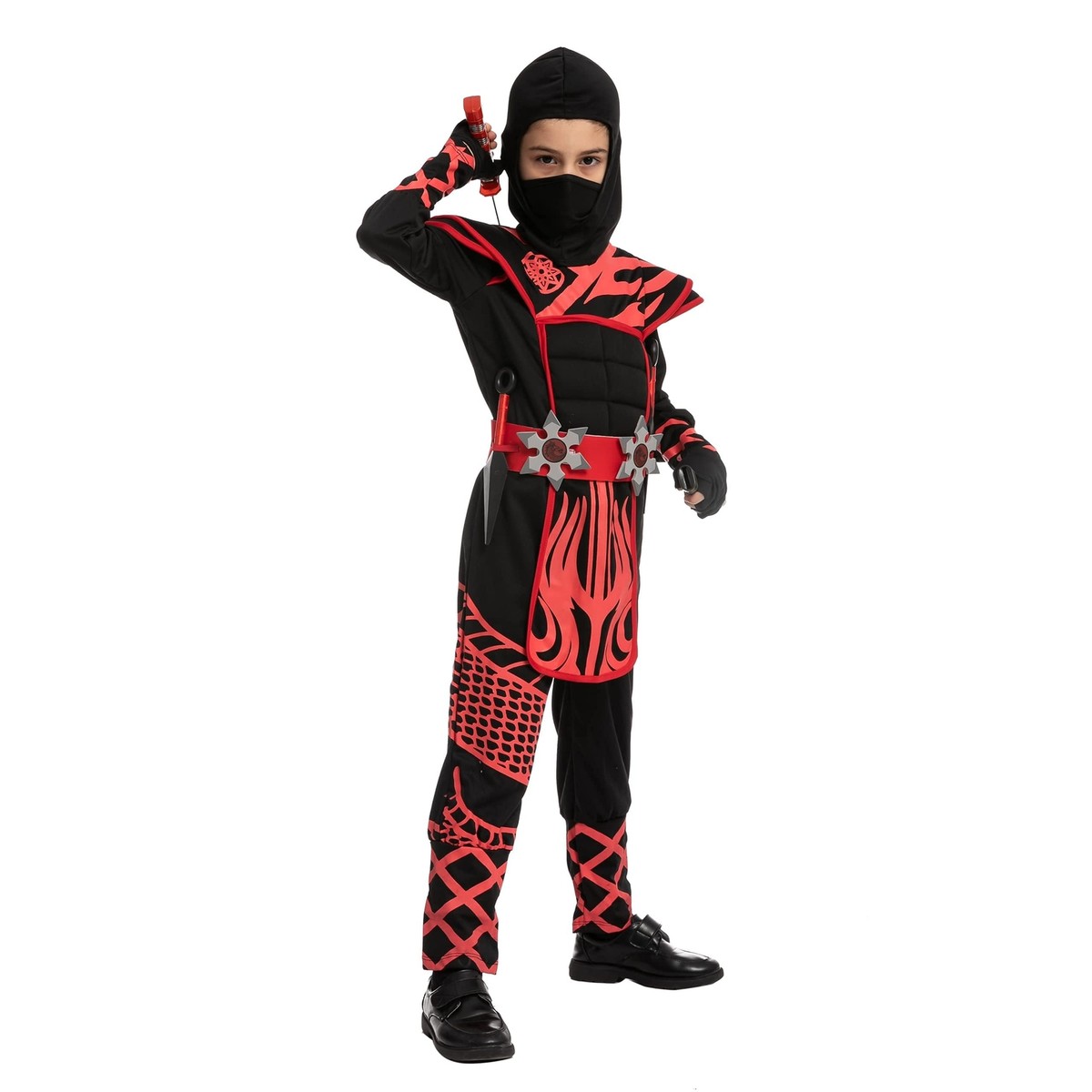 Ciao Ninja Verkleidung Für Jungen – Gr. 8-10 Jahre, Schwarz-rot, Inkl. Overall, Kapuze & Gürtel