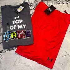 Under Armour Boys Youth Medium 10/12 Outfit Set Game Red Multi
