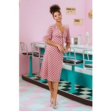 Saint Geraldine ModCloth Love At First Dot Polka Dot Pinup Midi Dress, Pink - L
