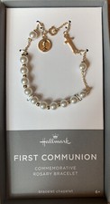 HALLMARK First Communion Childs Gold and Pearl Rosary Religious Bracelet