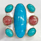 HSN Jay King Sterling Silver Rhodochrosite and Turquoise Ring Size 9 — photo 1