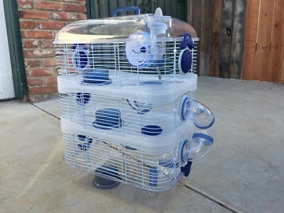 MCAGE 3-Solid Level Sparkle Clear Dwarf Hamster Rodent Gerbil Mice Habitat Wheel Cage