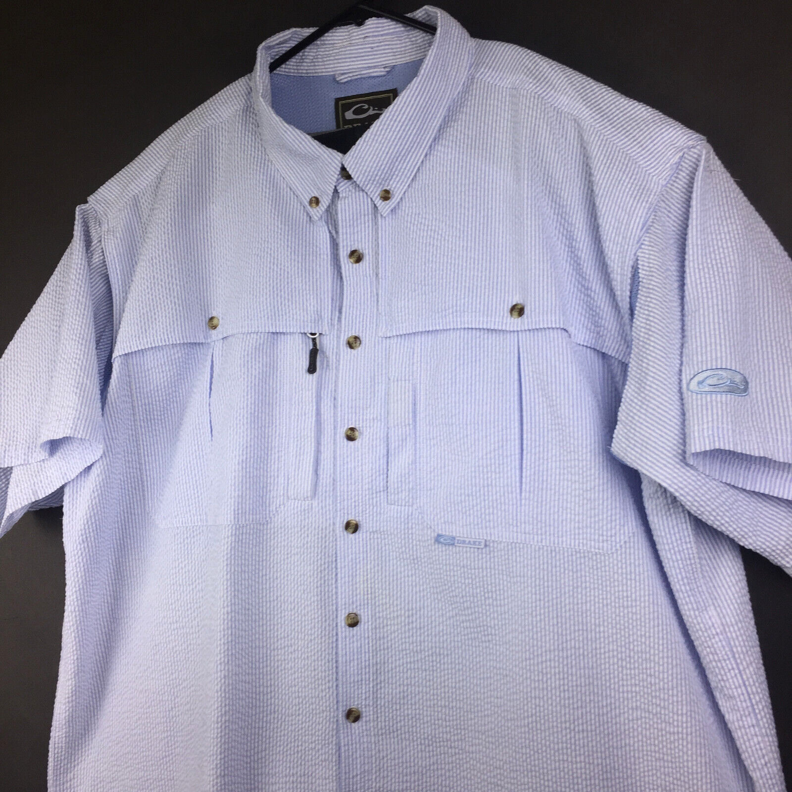 Drake Mens 3X Big (58 in Chest) Blue Stripe Vent Seersucker Wingshooters Shirt