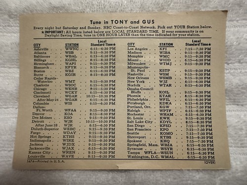 Tony & Gus Post Toasties 40 Per Cent Bran Flakes Radio Program Schedule Insert - Picture 4 of 8