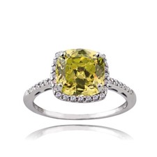 Sterling Silver Citrine and Cubic Zirconia Cushion-Cut Halo Ring, Size 6