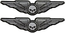 REFLECTIVE SKULL WINGS Motorcycle Biker Chopper Patch -2PC IRON ON SEW 6"X 2"