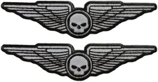 REFLECTIVE SKULL WINGS Motorcycle Biker Chopper Patch -2PC IRON ON SEW 6"X 2"