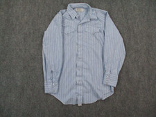 H Bar C Shirt Mens Medium 16-33 Blue Long Tail Cowboy Pearl Snap Button Up