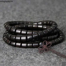 Natural  Barrel Beaded Buddha Multilayer 108 Bead Bracelet Wood Zen Jewelry