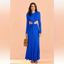 FARM RIO Dress Women's XS Blue Knot Cut-Out Long Sleeve Maxi