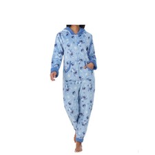 NWT Disney Stitch Womens One Piece Pajama Suit Blue Hooded Fleece Medium