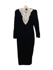 Jessica McClintock Vintage Velvet Lace Dress Blue Size 10 Formal Evening