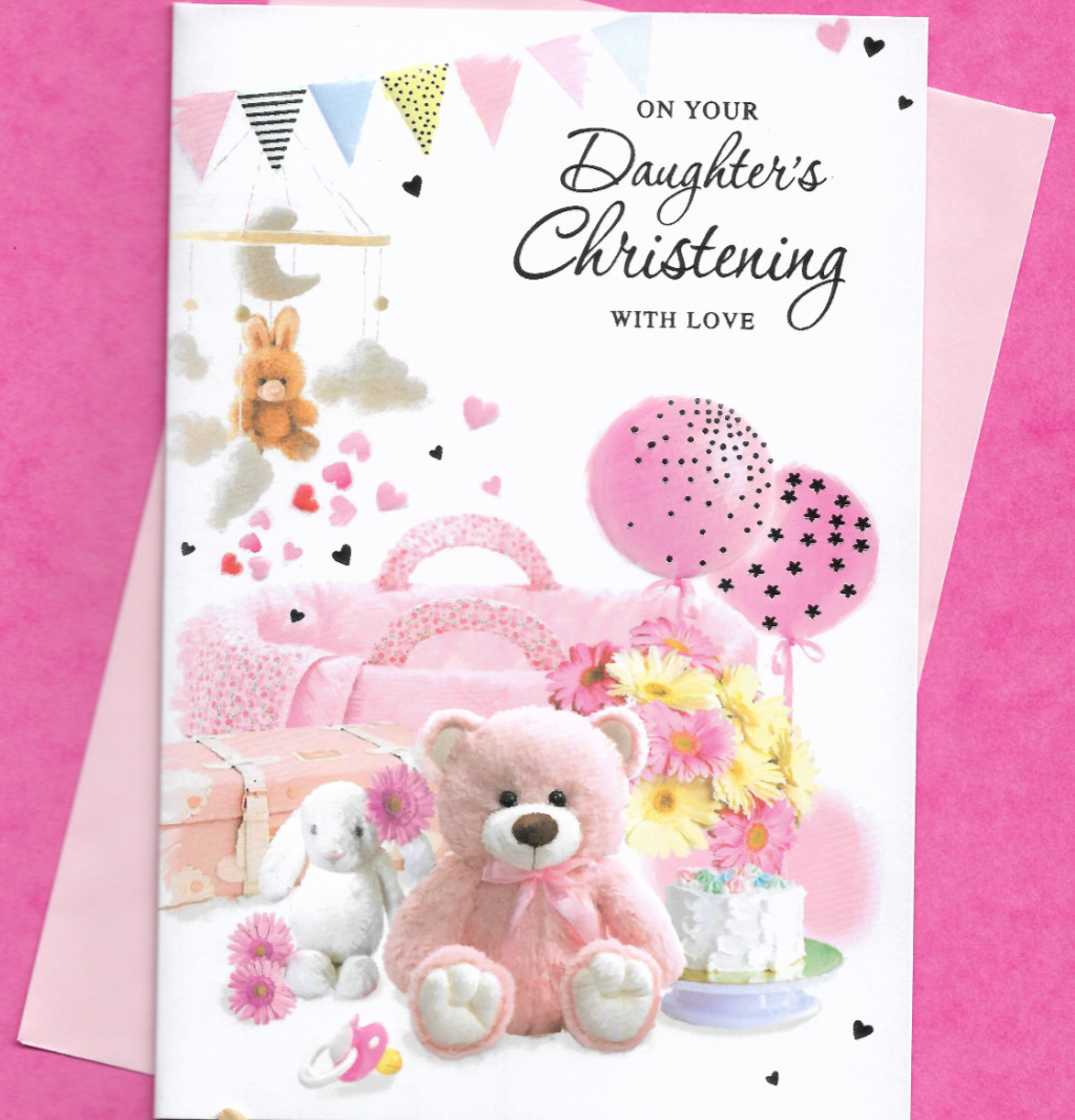 Daughter's Christening Card Day Baptism Christened Pink New Girl Baby 19x13cm