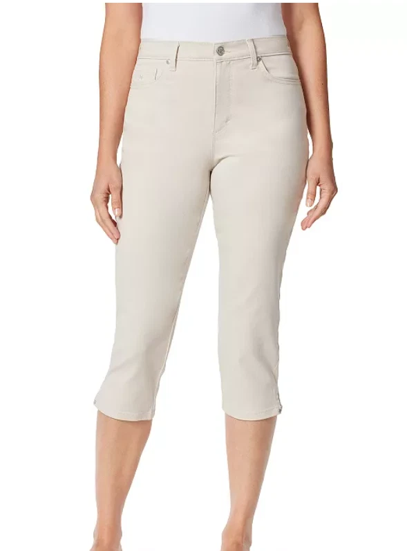 WOMEN'S SIZE 16P GLORIA VANDERBILT AMANDA CAPRI PANT with SLIT STONEWOOD NWT