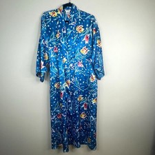 Christian Dior Vintage Silky Kimono Robe Womens Large Floral Satin Long Sleeve
