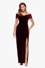 Xscape Women's Red Velvet Off-the-Shoulder Gown Dress Size 14