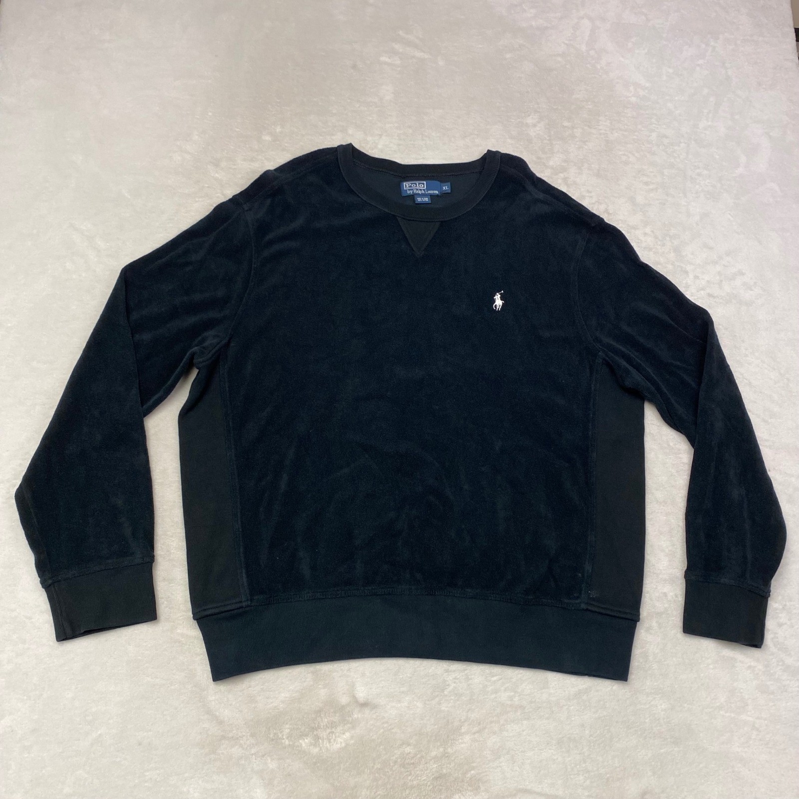 Polo Ralph Lauren French Terry Felpa Nera Girocollo Pullover Logo Pony