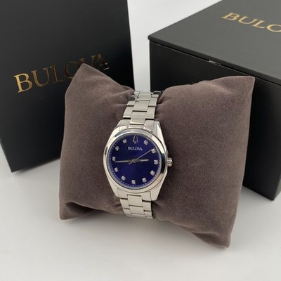 Bulova Women's 96P229 Surveyor Stainless Steel Watch Blue Dial Quartz 31 mm