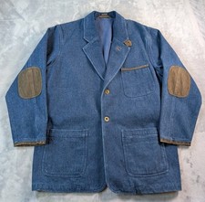 Vintage Denim Jean Chore Barn Trucker Western Work Jacket Elbow Patch Medium