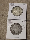 1906 and 1912 Silver Barber Half Dollars, VG, Natural & Undamaged